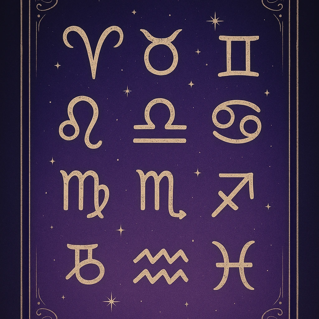 astrological symbols in tarot aesthetics with a dark purple gradient to light purple background emoji