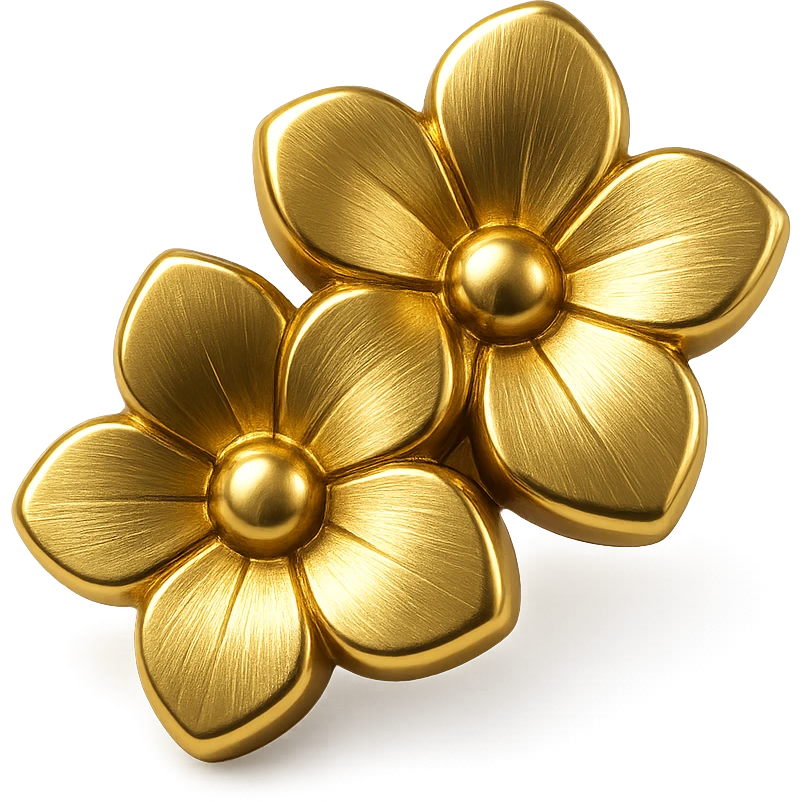 Change the flowers to match the same gold color and style as the badge, so they blend seamlessly with the gold theme. Keep the chibi ninja girl, sparkly effects, and badge shape unchanged. Transparent background, sized for Twitch or Discord use. emoji