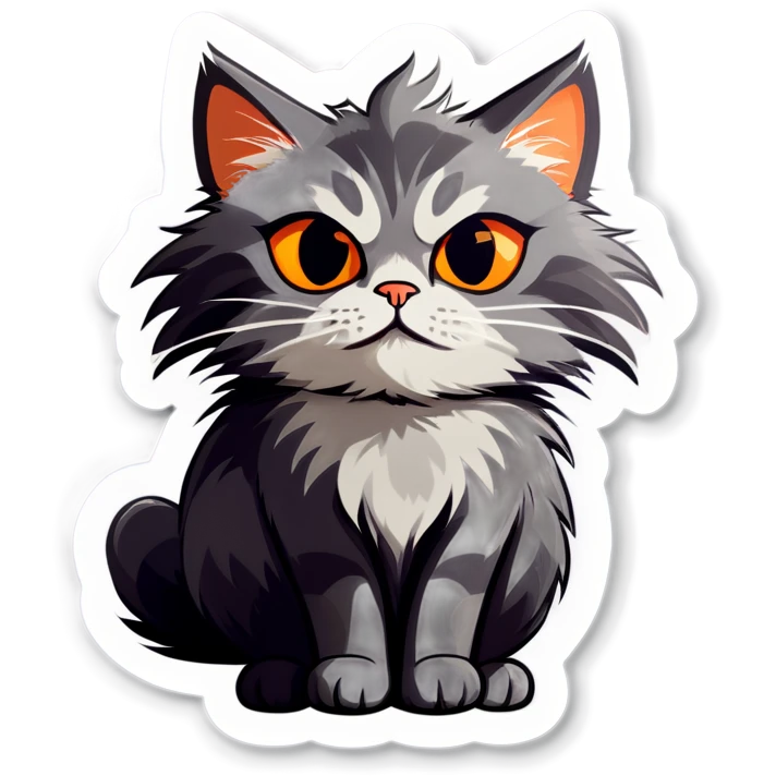 Grey fluffy cat with orange eyes emoji