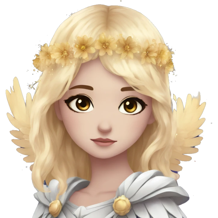 Raven wings Ethereal galaxy constellation girl blonde hair angel raven wings black wings, gold arrow, nebula, flower crown emoji