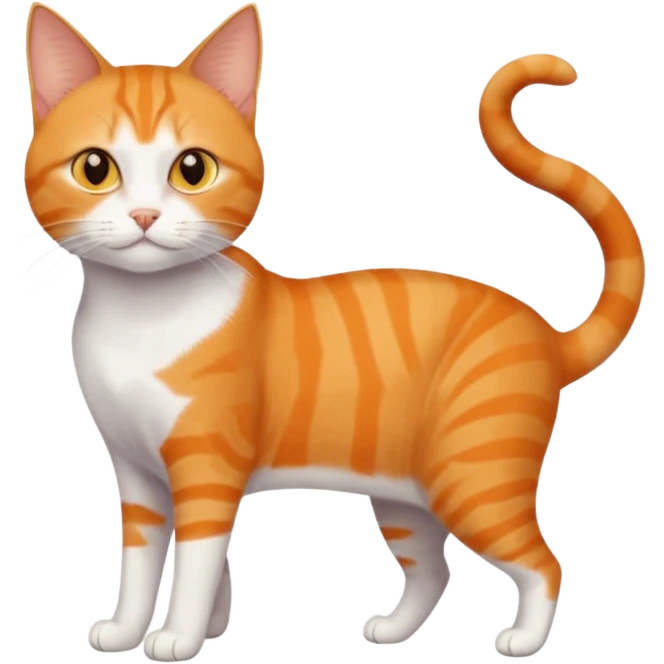full body orange domestic shorthair slim cat with yellow/orange eyes and a white triangle pattern on his face playing emoji