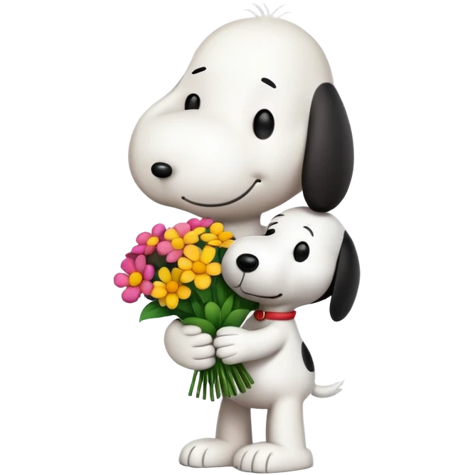 Snoopy holding flower bouquet emoji