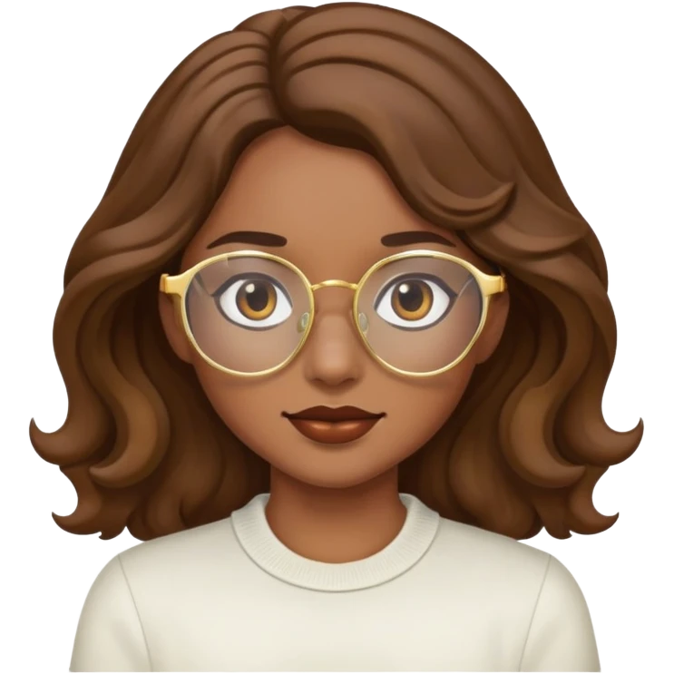 Girl with wavy brown hair and gold glasses emoji