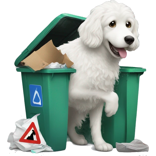 White doodle getting in garbage emoji
