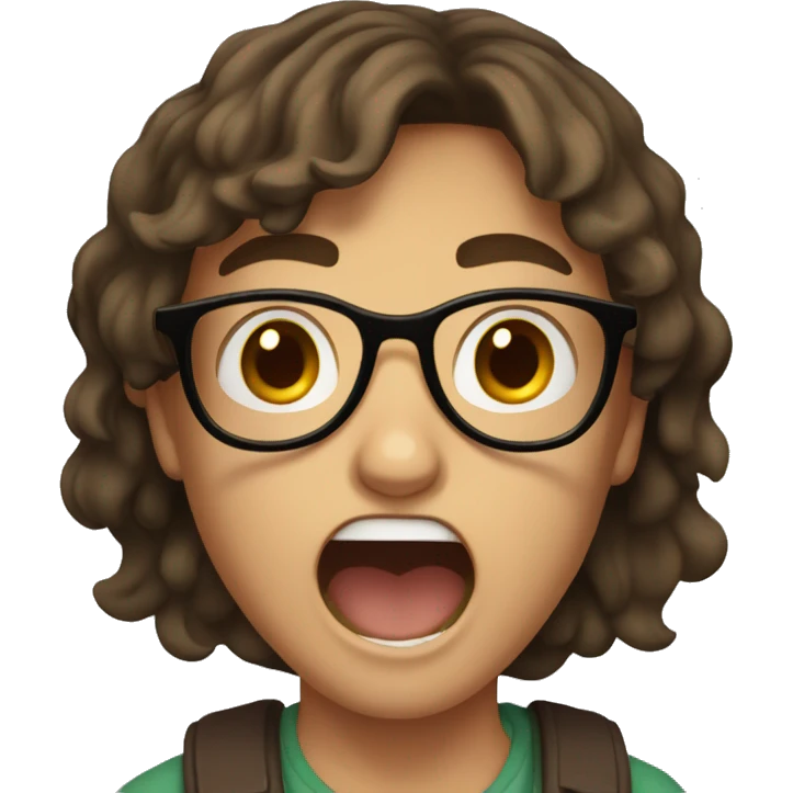 Boy wearing glasses with brown hair and brown eyes screaming emoji
