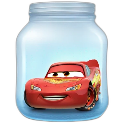 Lightning McQueen in jar drinking white liquid emoji