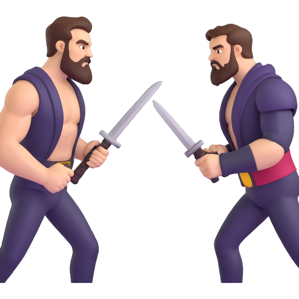superhero comic cover with bearded hero facing off against razor-wielding villain, dramatic lighting emoji