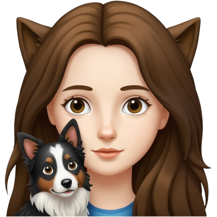 a  girl with long hair with a border collie emoji