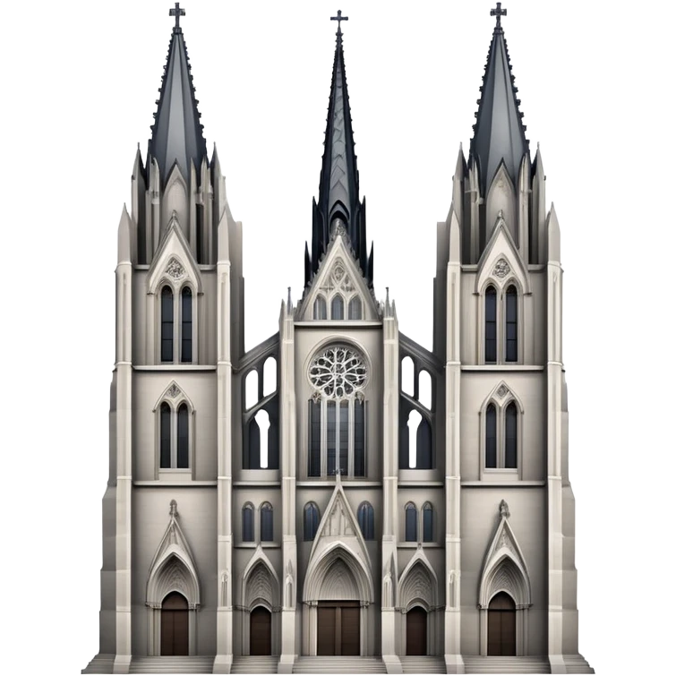 Cinematic Realistic Cologne Cathedral Landmark Emoji, showcasing Gothic architecture rendered with detailed stone textures and majestic, dynamic lighting. two tall  tall towers on the left side and an opening on the lower right emoji