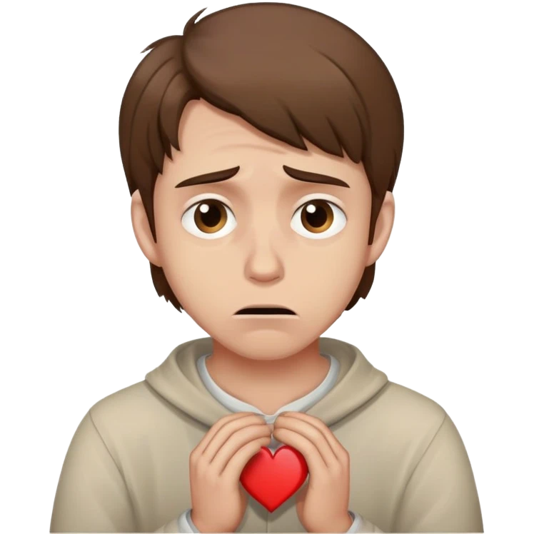 a man with brown hair staying in a
full height in profile with anxiety and begging face with a broken heart emoji
