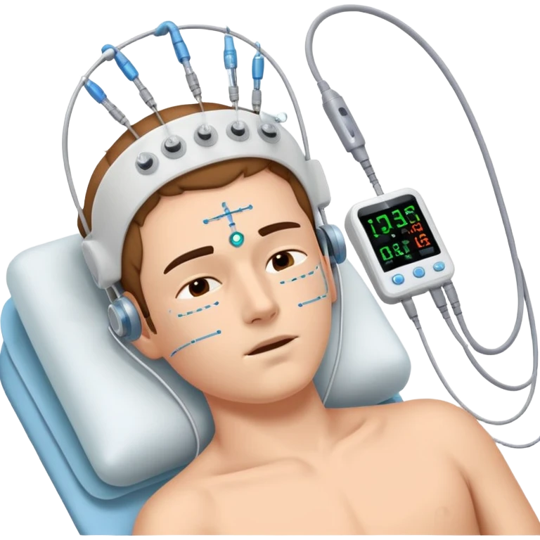 polysomnography sleep test with electrodes attached to head emoji