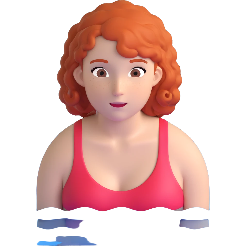 22-year-old white female athlete swimmer with curly red hair about to enter a pool emoji