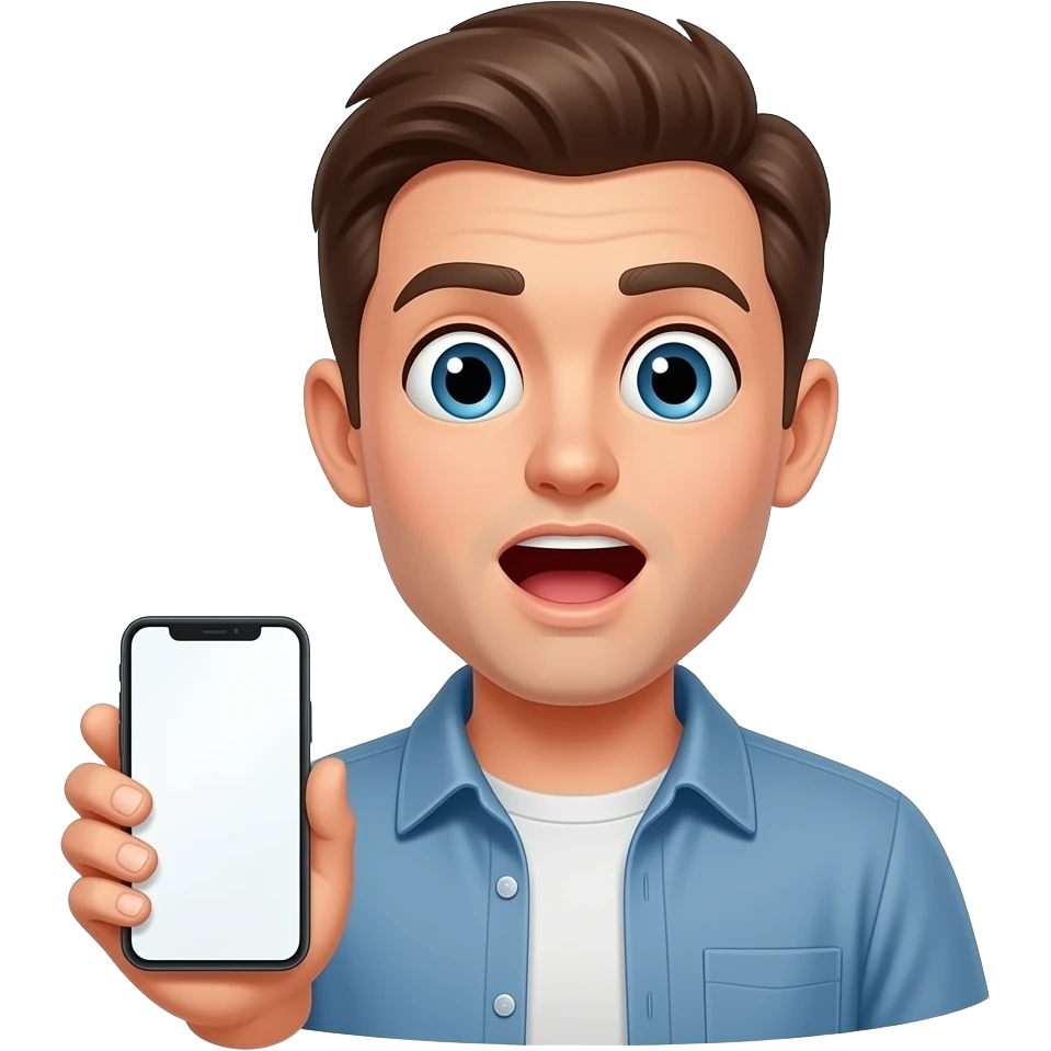 ahora con cara de sorpresa y con un telefono en l mano emoji