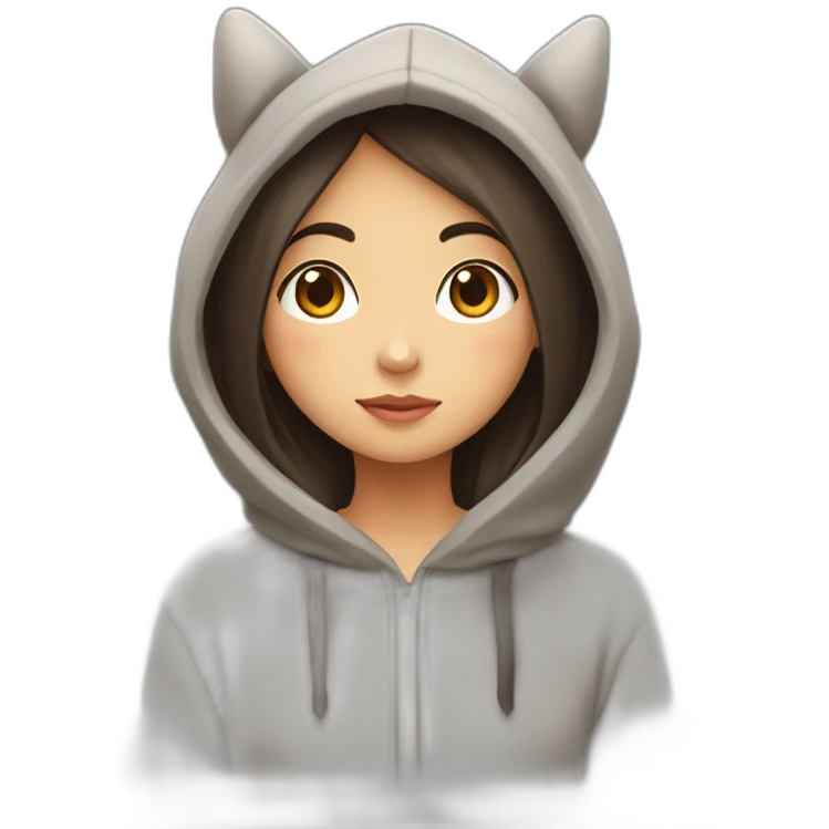 Fille Brune avec un sweat-capuche Totoro emoji