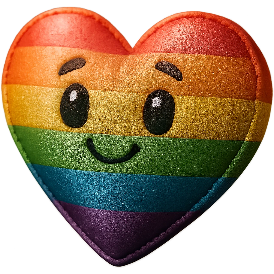 a rainbow pride heart with a metallic sheen, plush portrait and retro sticker style combined, no text emoji