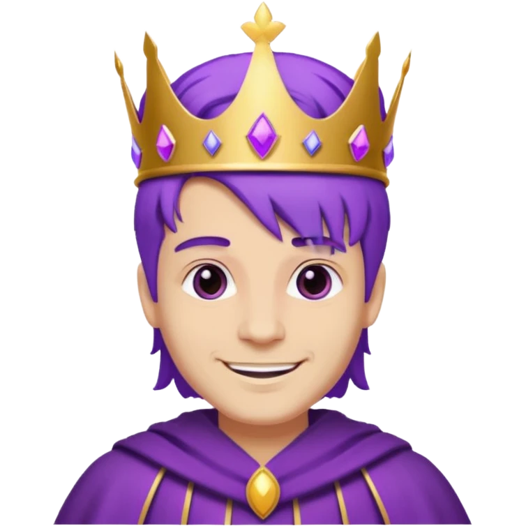 اريد ملك لونه ابيض لون عينيه بنفسجيه وايضا لون ملابسه متل الملك ولونها بنفسجي واريد ان يكون لديه تاج لونه بنفسجي واريده ان يكون شعره بنفسجي اريده ان يضحك emoji
