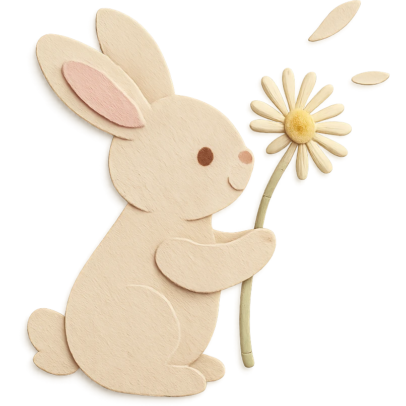 bunny holding a dandelion in the breeze, gentle spring vibe, soft pastel colors emoji