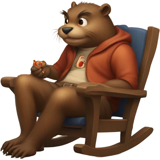 Giant beaver man in rocking chair petting his demon pet emoji
