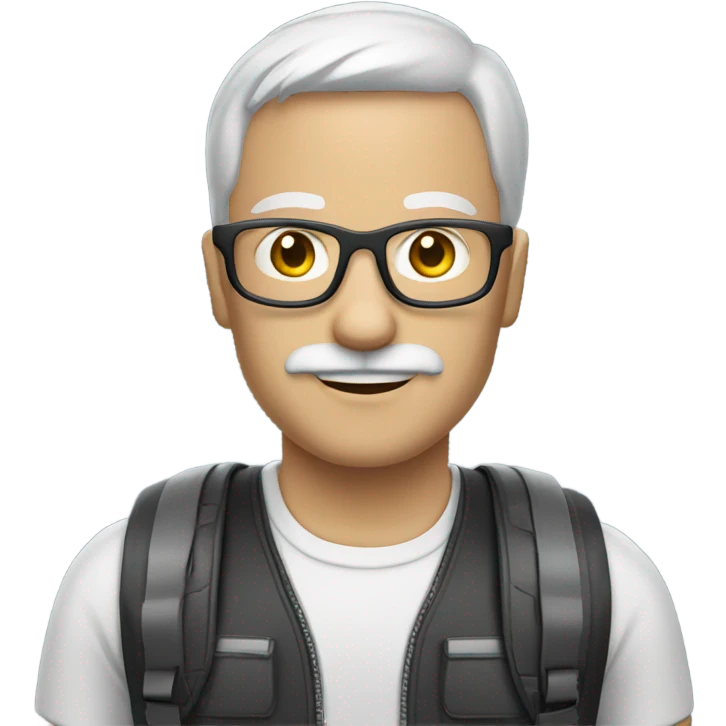 white man with gray mustache zip lining wearing glasses emoji