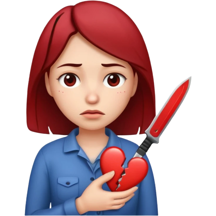 sad woman with knife going through heart emoji
