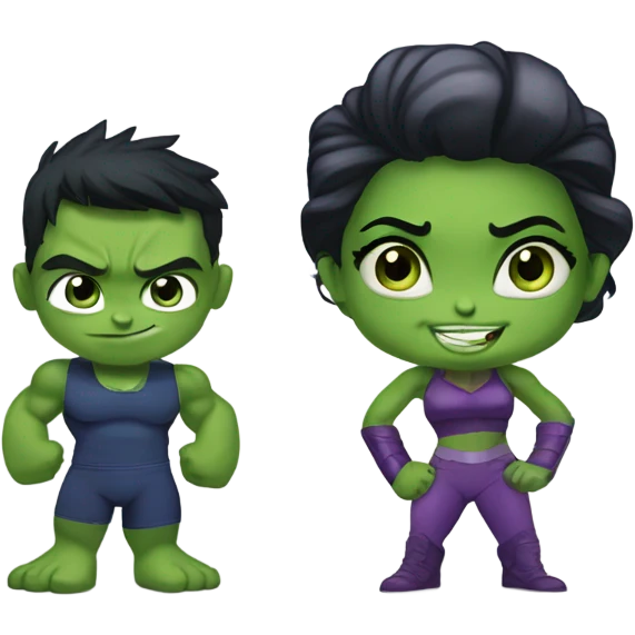 Mini cute Hulk with she hulk emoji