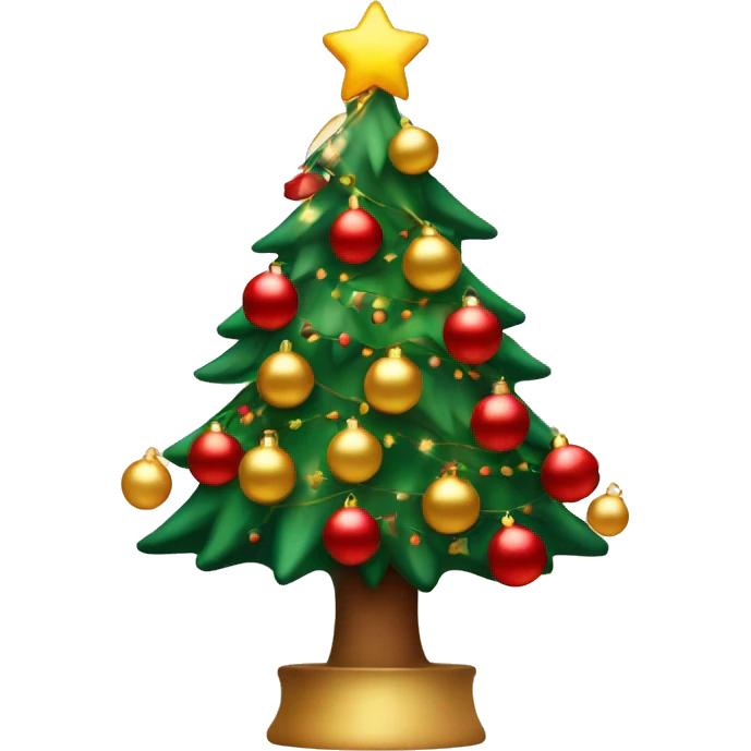 Christmas tree with warm lights and red and gold baubles emoji