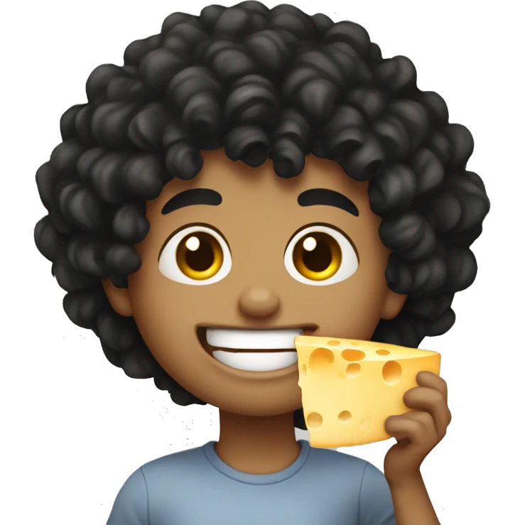 boy with black curly hair eating cheese emoji