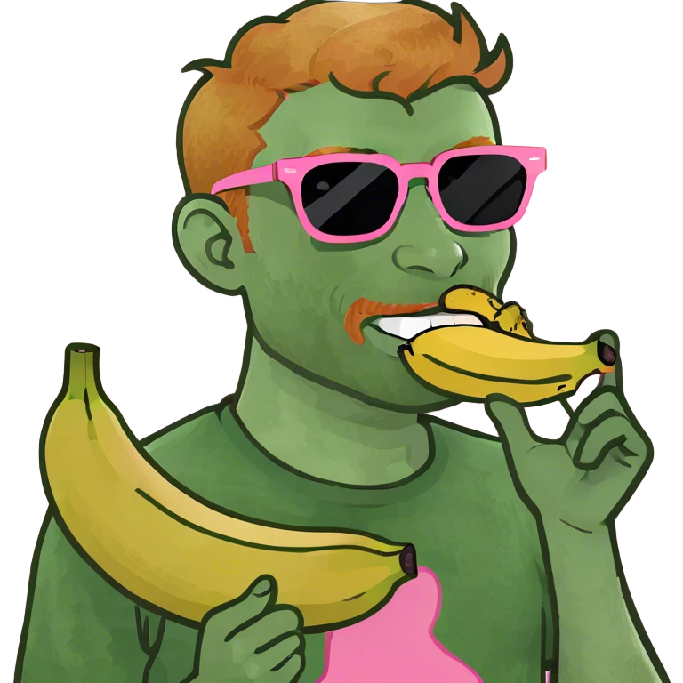 handsome ginger guy eating a pink banana emoji