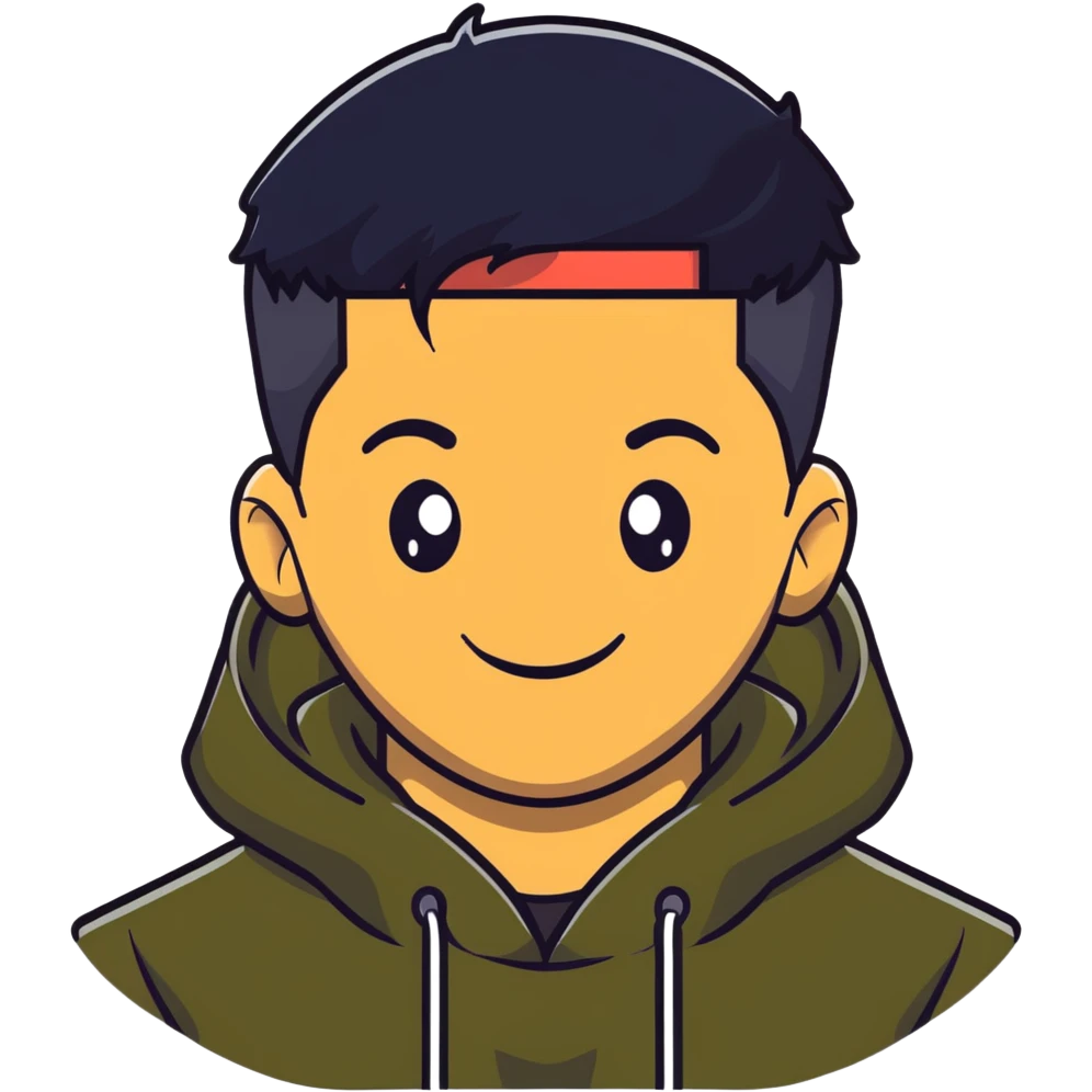 man with smiley face, black hair military cut, brown eyes, wearing 2 circle earrings and a black hoodie emoji