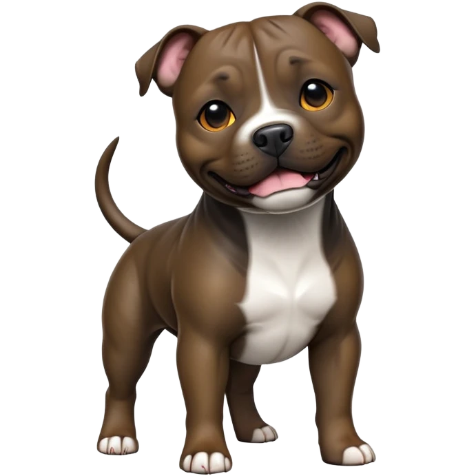 cinematic-[Staffordshire bull terrier]-realistic-full-body-standing-emoji,-tail-resting-loosely-beside-its-paws,-head-tilted-dramatically, -sleek-[dark solid brindle]-fur,-simplified-yet-realistic-focused-features,-highly-detailed,-glowing-with-an-almost-sarcastic-glow emoji