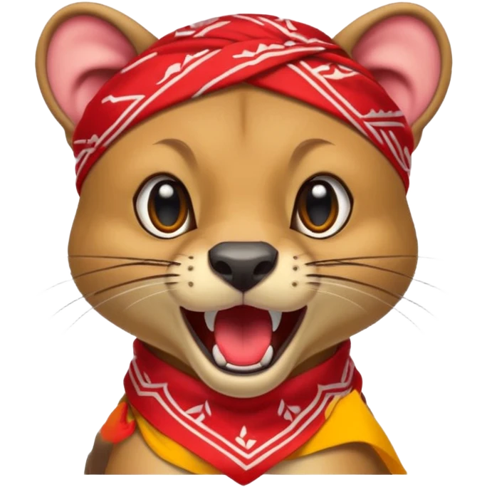 
Fossa animal in a red bandana dressed as a rock singer winksFossa animal with a red bandana on its head screams emoji
