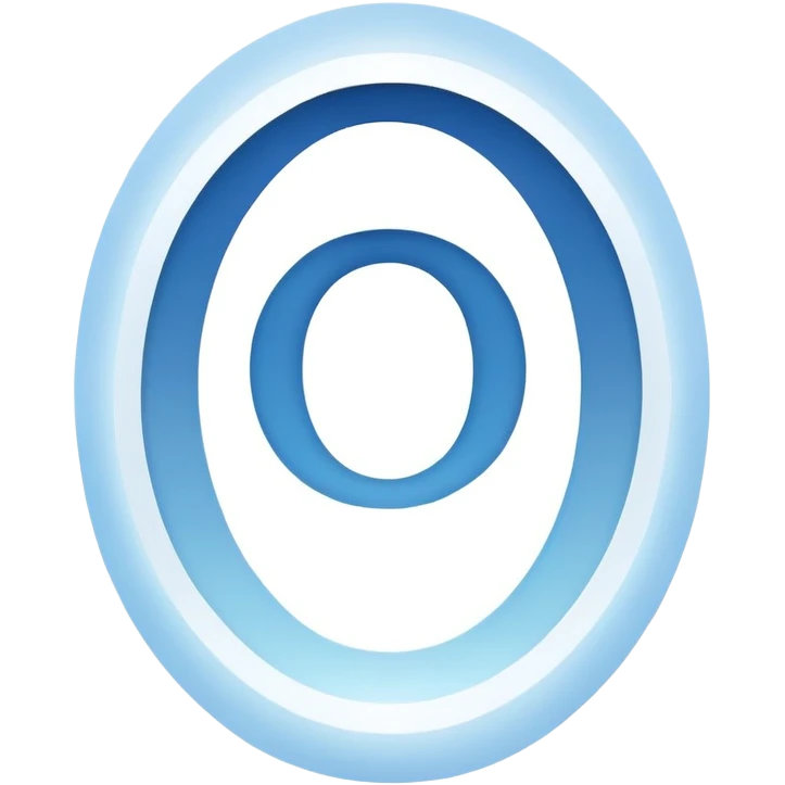 stylized white capital letter O in almond-shaped gradient oval eye with silver curved accents on each side, over circular blue background, symbol of vision and focus emoji