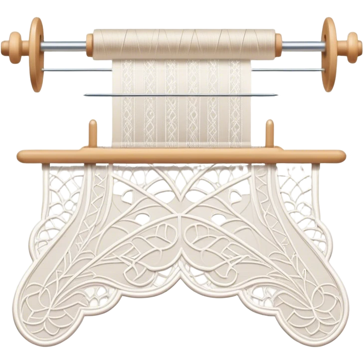 Lace making icon, lace patterns in progress, shuttle, thread, bobbins, intricate details, minimalistic style, clean lines, transparent background. emoji