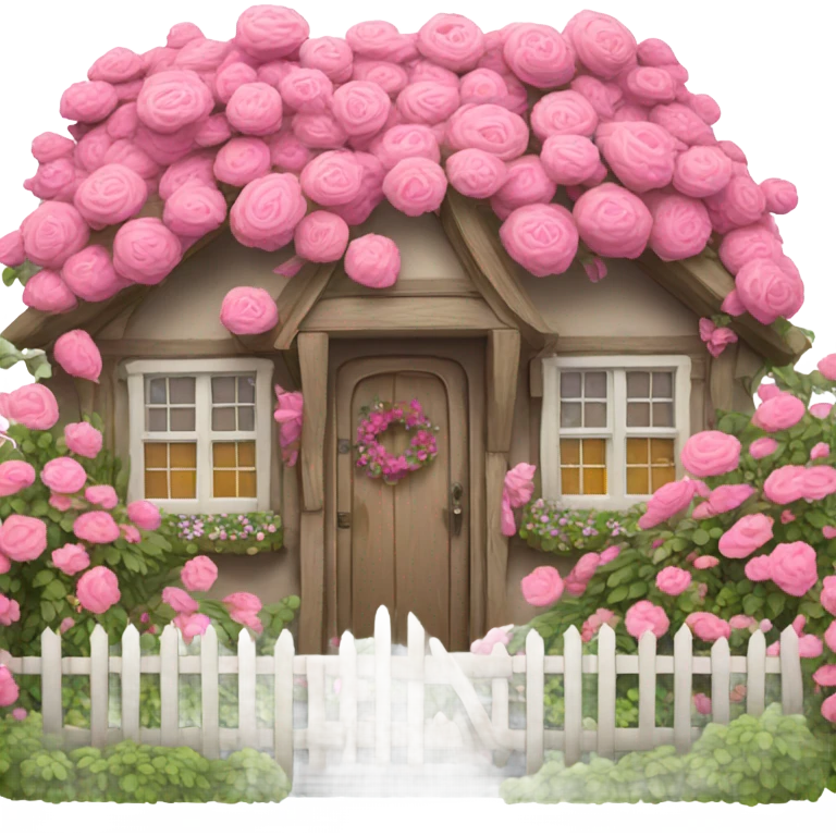 cottage with pink flowers emoji