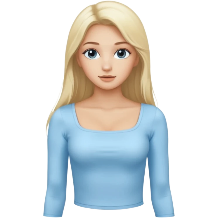 pretty girl blonde long hair makeup light baby blue skin tight square neckline long sleeve top emoji