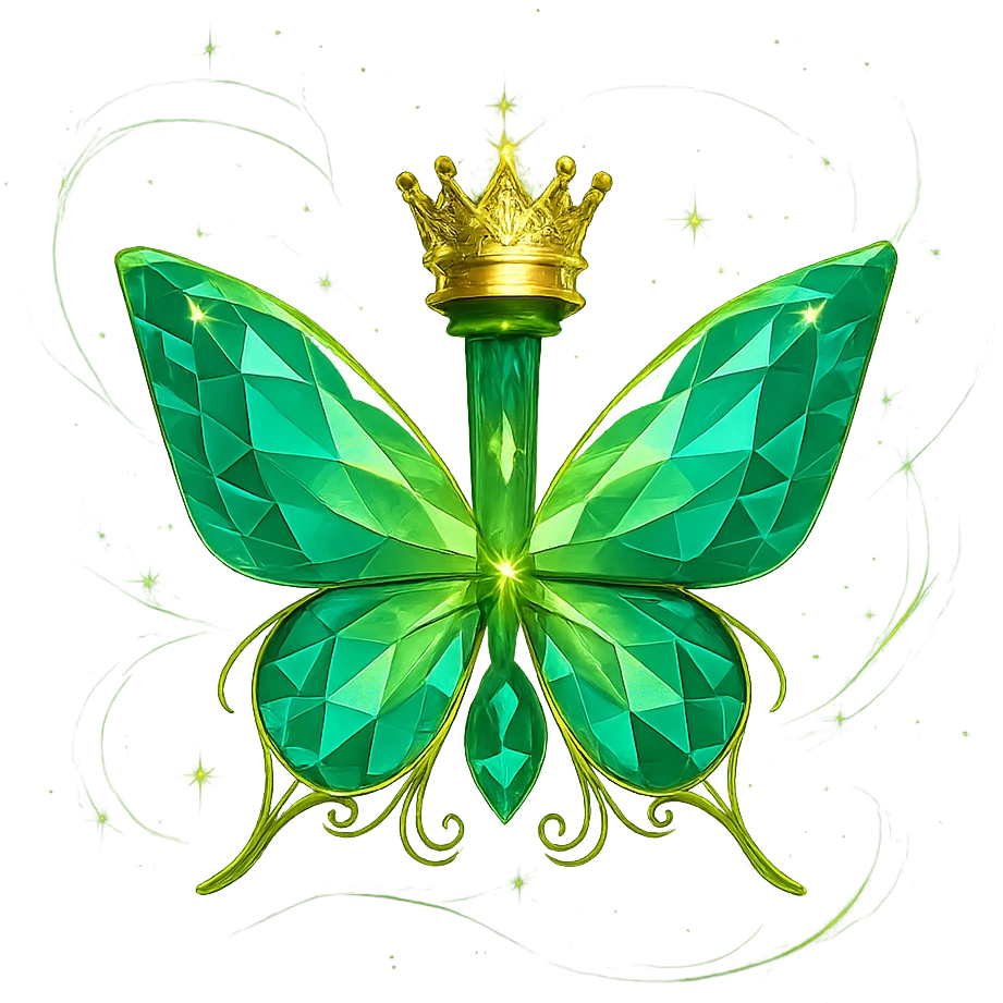 Add luxurious magical energy effects around the butterfly, similar to the magical sparkles and glowing effects seen on previous elixir bottles. The butterfly must stay exactly the same, only add magical effects around it. Transparent background, no shadow or base. emoji
