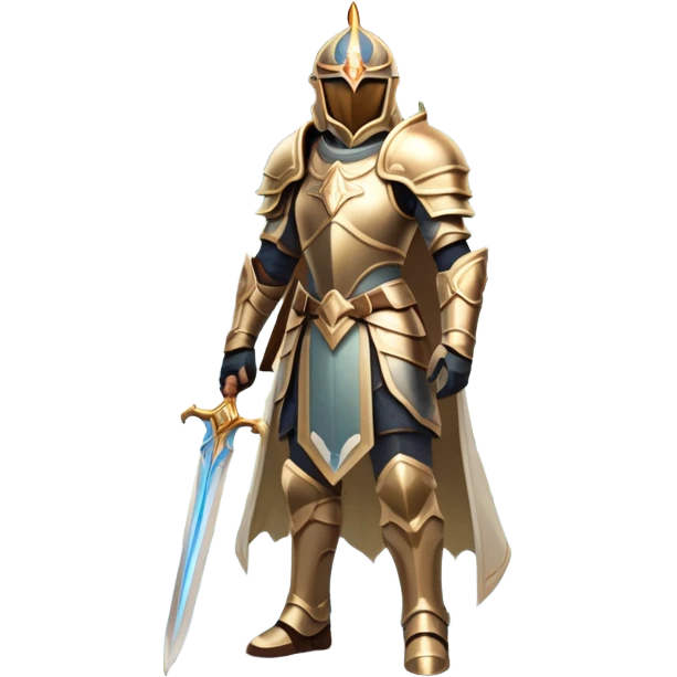 An icon featuring a hero with a closed visor, standing in a majestic, mystical landscape, inspired by RPGs like Elden Ring. The design includes a stunning, ethereal background with towering castles and distant mountains, symbolizing the adventure and mystery. Transparent background emoji