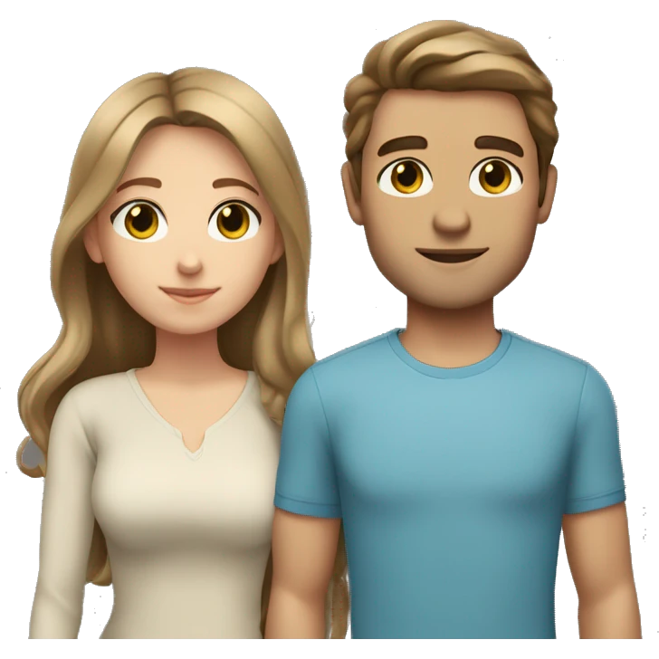 a girl with light brown wavy chest length hair with her tall brunette straight hair boyfriend. the girl has hazel eyes and the boy has greenish blue eyes emoji