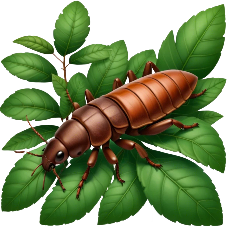 Giant Madagascar hissing cockroaches in their natural habitat, crawling over leaves and branches. Detailed close-up, highlighting their size, texture, and distinctive hissing feature. Soft, natural lighting and a transparent background. emoji