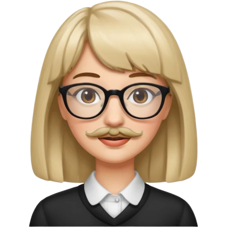 woman with bangs and glasses and beautiful mustache emoji