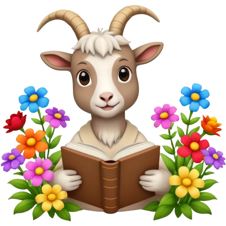 beige goat reading books + flowers emoji