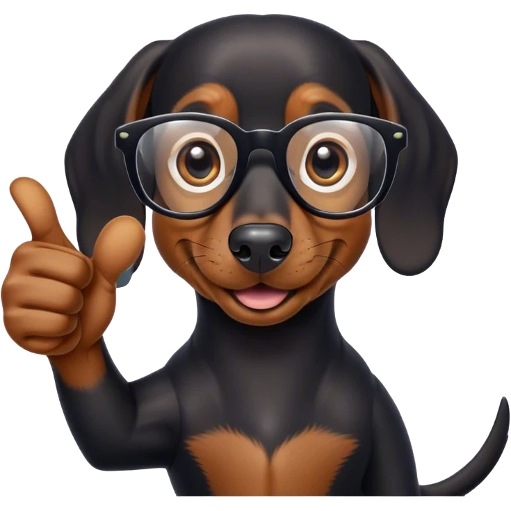 cool black dachshund with glasses, thumbs up. emoji