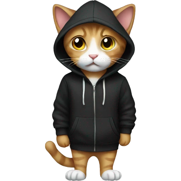 Cat wearing a black hoodie emoji