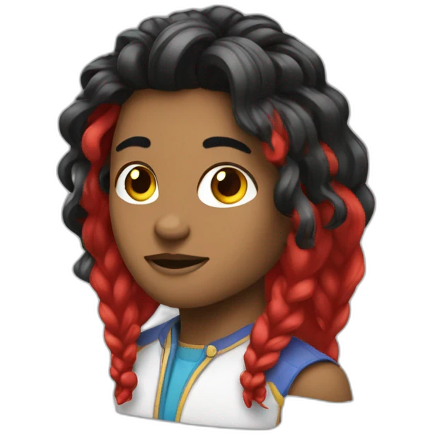 Unachica con el pelo rojo con  un caballo negro  emoji