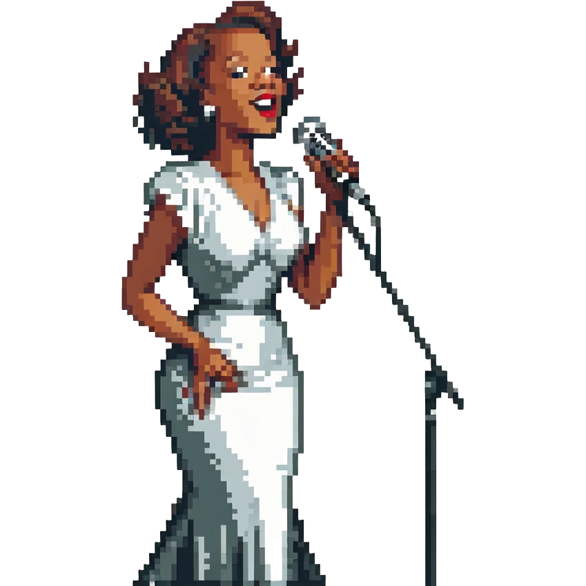 black jazz singer performing on stage, 1940s style emoji