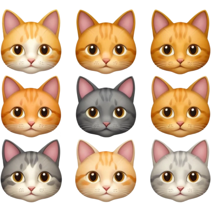 6 realistic looking cats with different natural coloured coats
 emoji