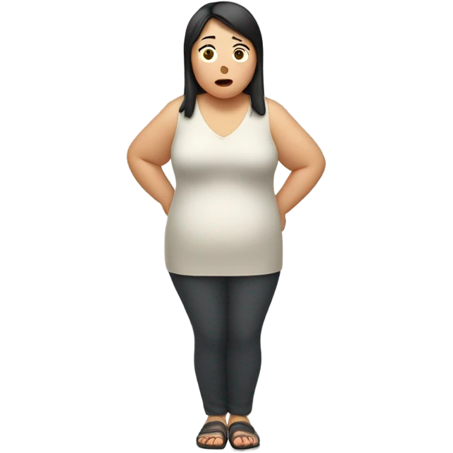 asian woman, over weight, shrugging shoulders emoji
