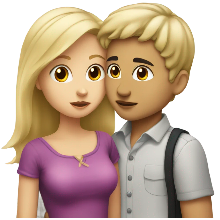 A blonde girl and a boy with black hair kissing emoji