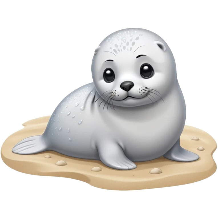 Training a harp seal at beach  emoji