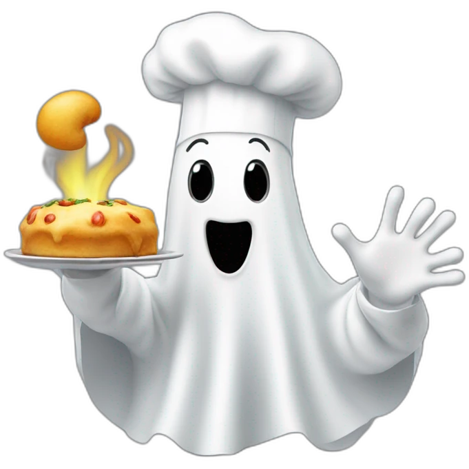 ghost wearing chef hat and blowing kiss with italian hand emoji